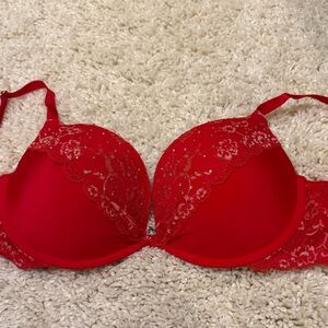 Victoria’s Secret pushup bra  34D red cream rhinestone lace Christmas bling